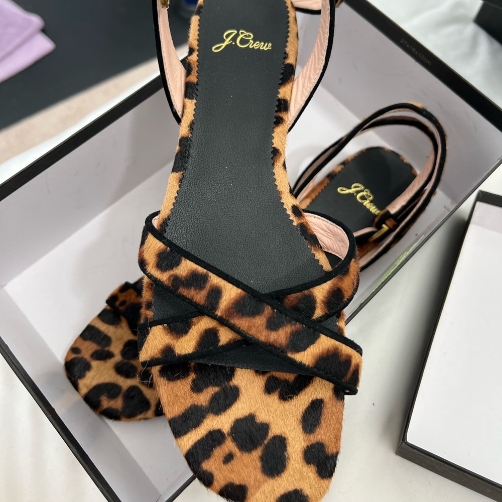 J. Crew HairCalf Cross Strap Sandal Leopard print